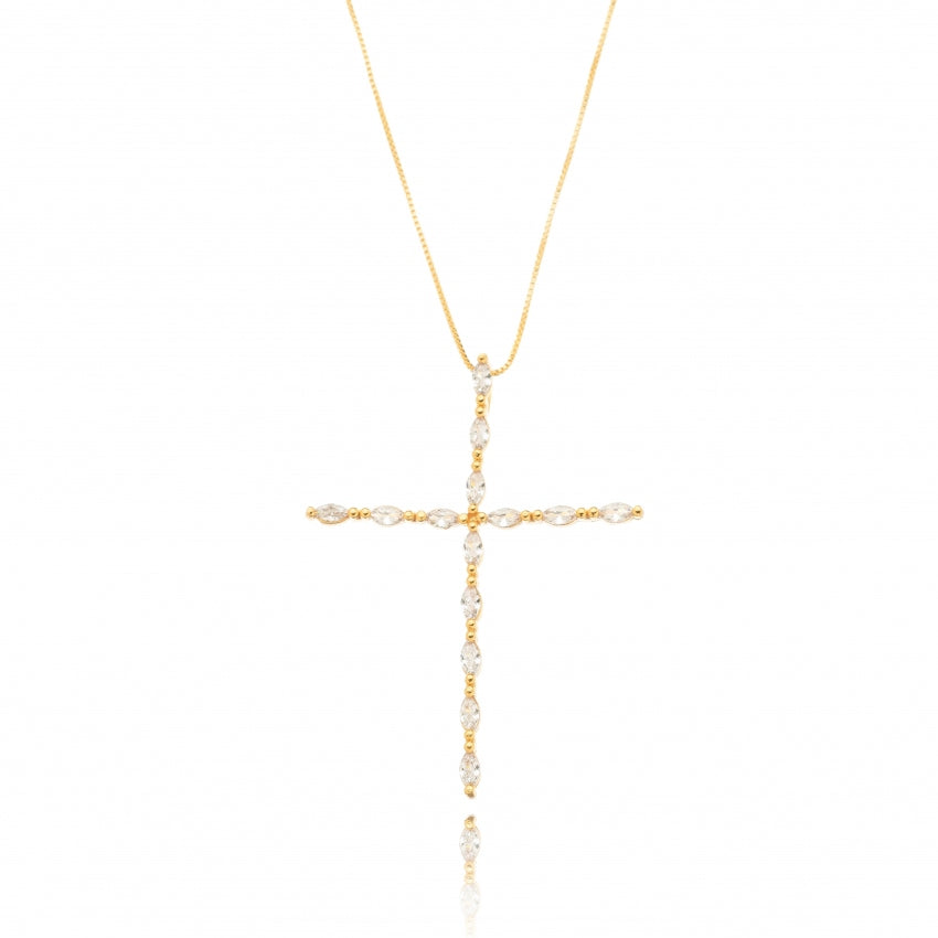 Long Necklace Crystal Navete Cross