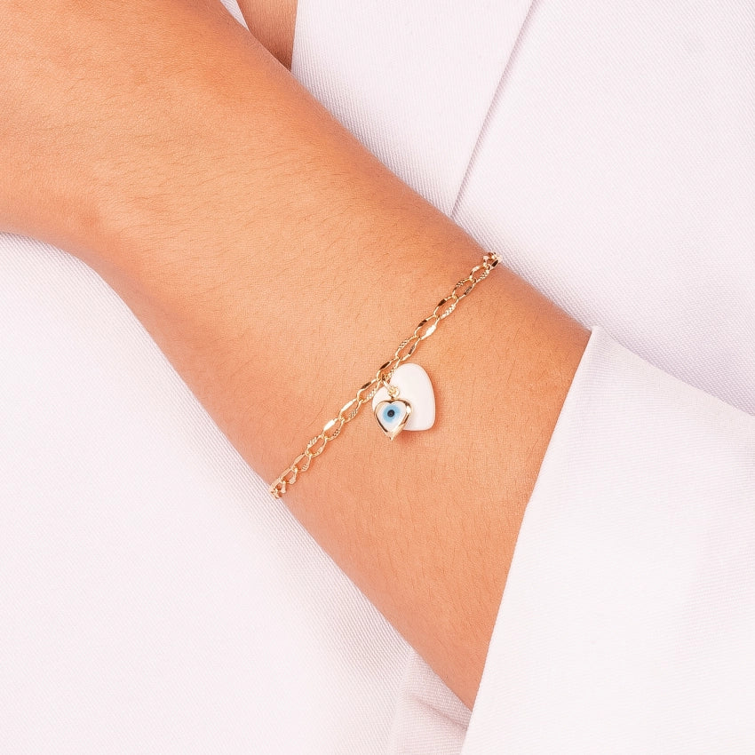 Greek Eye Bracelet with Mother-of-Pearl Heart