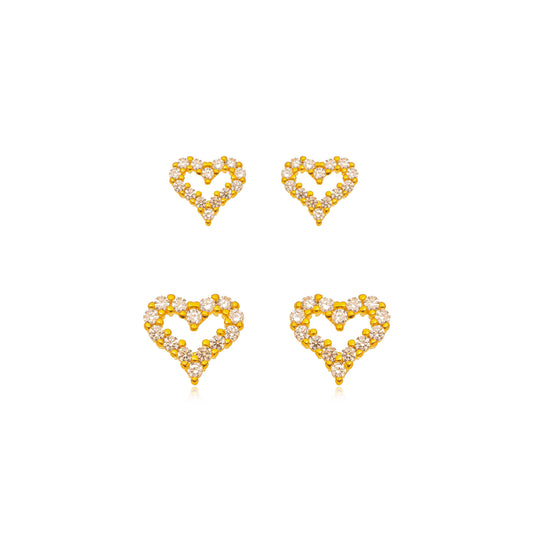 Double heart with zirconias - gold